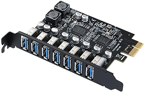ieron Tarjeta adaptador controlador frontal USB 3.2 de 7 puertos, tarjeta de expansión PCI-E Express de 7 puertos, tarjeta USB PCIe interna que conecta 7 dispositivos extendidos para Windows