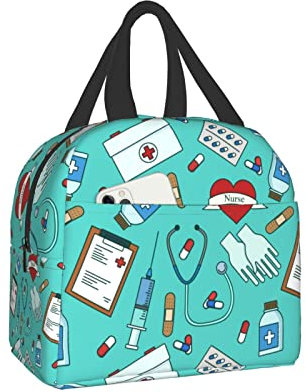 FJAUOQ Bolsa de almuerzo aislada con temática médica de enfermera, regalos para el día de la enfermera, bolsa térmica reutilizable con cremallera para hombres y mujeres, camping, senderismo, picnic,