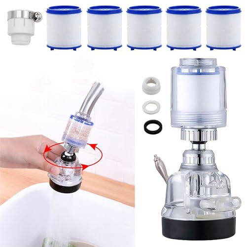 Wasserhahn Filter Transparenter,360° Wasserhahn Filter 3-Gang-Modus Einstellbarer Wassersparender Filterauswerfer, mit Austauschbar Filterelement, Wasserhahnbelüfter für Küche, Home Badezimmer (Lange)