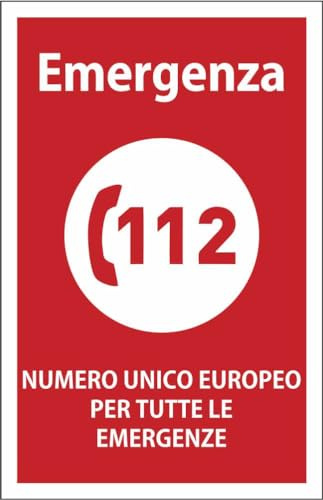 M-ITALY CARTELLO SEGNALETICO - numero unico europeo - Adesivo Extra Resistente, Pannello in Forex, Pannello In Alluminio (20x31, Plastica)
