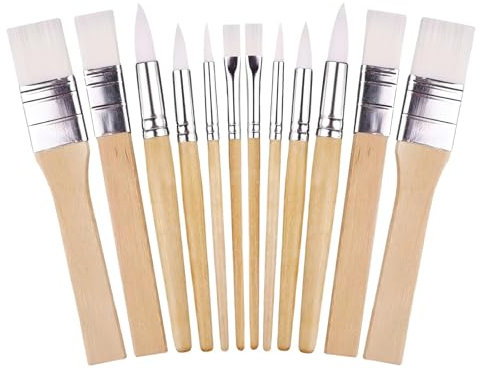 12 Pcs Wooden Paint Brush Set, VEGCOO Nylon Bristle Paintbrushes Art Painting Bristle Brushes Kit, Artist Paint Brushes for Acrylic Watercolor Oil Painting Body Face Nail Art, DIY Arts Crafts Supplies