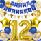 12. Geburtstag Junge, Blau Gold Luftballon 12 Geburtstag, Happy Birthday Girlande und Wimpelkette Banner, Blau Gold Geburtstagsdeko 12 Jahre Junge