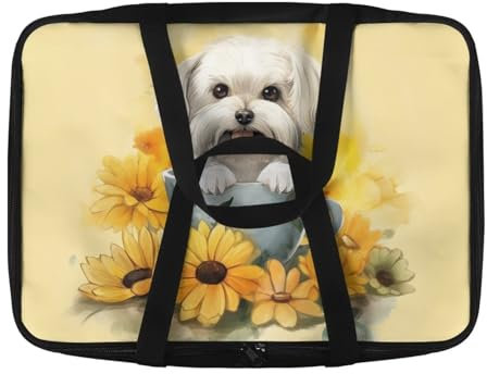 Pzuqiu Sunflower Puppy Insulated Casserole Carrier Bag Hot & Cold Food Carrier Bag Lasagna Holder Lunch Bag for Picnics, Parties, Travel, Fits 9 x 13 Inches Baking Dish