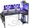 BEXEVUE LED Computer Desk with Power Outlets - 120x50cm Gaming Desk Large Storage Shelf, Reversible Gamer Writing Table with Drawer Side Pocket Bag, 2 Hooks Workstation for Study Play Work Home Office