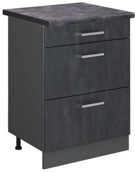 Vicco Küchenunterschrank R-Line, Schubladenschrank für die Küche, Schwarz Beton, 60 cm AP Anthrazit