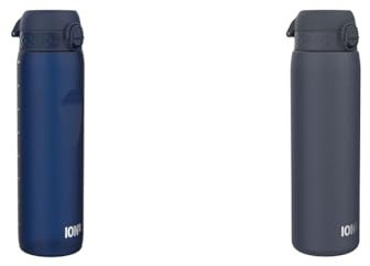 Ion8 1 Litre Water Bottle, Leak Proof, Flip Lid, Carry Handle, Rapid Liquid Flow, Dishwasher Safe & 1 Litre Stainless Steel Water Bottle, Leak Proof, Easy to Open, Secure Lock, Dishwasher Safe