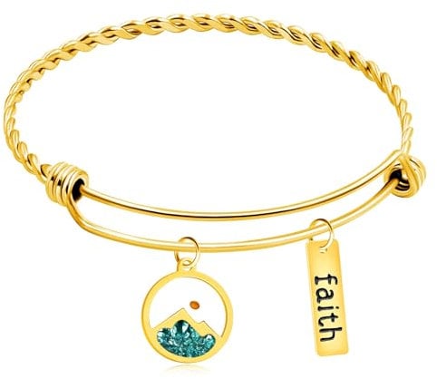 Tobestu Womens Gold Plated Stainless Steel Twisted Rope Bangle Bracelets - Green Mountain Mustard Seed Faith Tag Bracelet for Church Prayer YA4995
