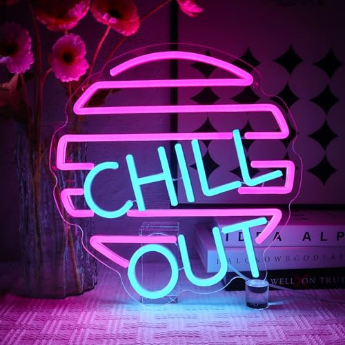 OYCGZV Chill Out Neon Schild Abkühlung Led Neon Schild Wand Neon Sign USB Led Schild für Bar Schlafzimmer Spielzimmer Game Zone Party Store Friseursalon Geschenk für Mädchen Freunde