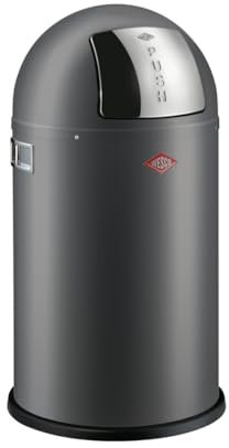 Wesco Pushboy junior Mülleimer in der Farbe graphit matt, pulverbeschichtetes Stahlblech, 22 Liter Volumen, große Edelstahlklappe, herausnehmbarer Innenbehälter
