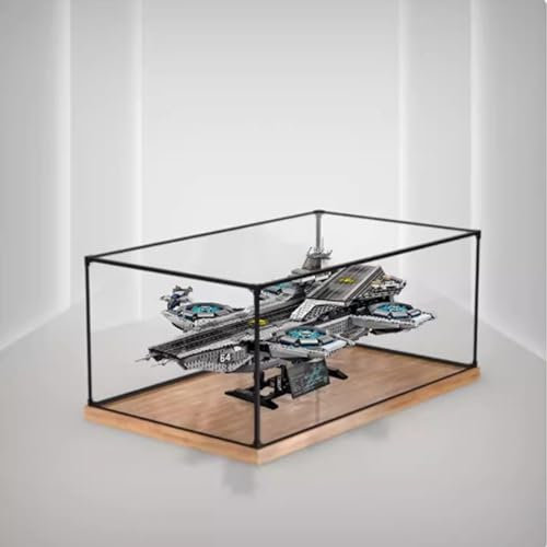 Vitrine transparente en acrylique pour Lego 76042 modèle de porte-avions, anti-poussière (boîte de présentation uniquement) (base en grain de bois)