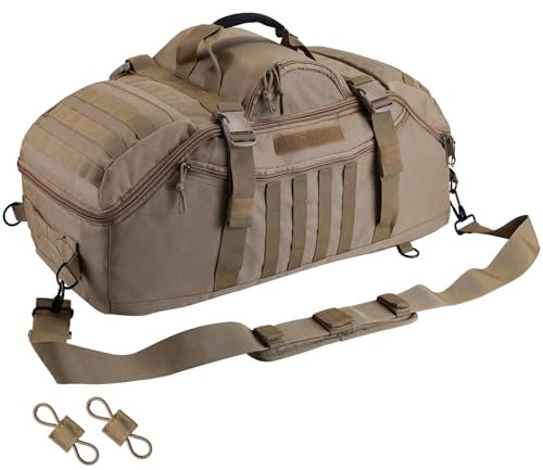 Hannibal Tactical Große Reisetasche, 3-in-1 taktischer Rucksack, MOLLE-Pack für Sport, Fitnessstudio, Outdoor, Schwarz, Coyote, 55L, Reisetasche