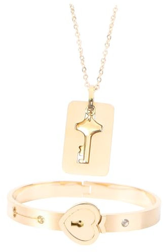 JEWEDECO Heart Symbol Charm Bracelet Titanium Steel Key Necklace Jewelry for Women