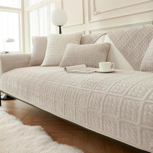 LINGKY Sofa Überzug, Neue Sofa Sitzkissenbezug, Sofaschoner rutschfest, Universelle Sofabezug 1 2 3 Sitzer Couch überzug für Wohnzimmer, Sofaüberwürf L Form Sofaschutz (Khaki,90x160cm)