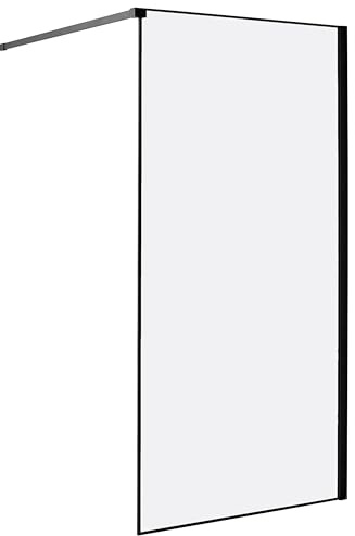Paroi de Douche de Salle de Bain en Verre Trempé sans Porte 100 x 190 cm Noir Waspam