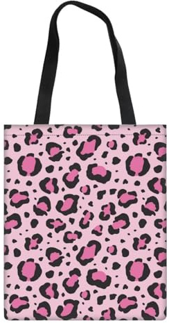 Dolyues Damen-Tragetaschen aus Segeltuch mit Tasche, großes Fassungsvermögen, wiederverwendbare Einkaufstasche, Rosa Leopardenmuster