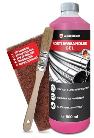 Veddelholzer Premium 500 ml Rostumwandler Gel Set inkl. Schleifvlies & Pinsel. Rostlöser, Rostschreck, Rostentferner für Metall, Auto, Motorrad, Fahrrad UVM. Effektive Alternative zum Rostlöser Spray