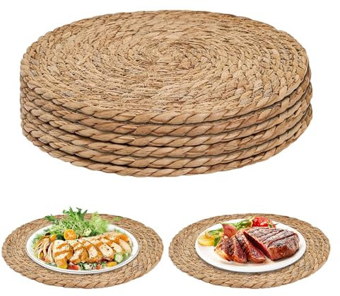 Hojalis Round Woven Placemats, Round Woven Placemats Set of 6, 30cm Handwoven Water Hyacinth Placemats, Wicker Placemat, Rattan Placemats, Braided Wicker Table Mats Dining Table, Home, Party, Wedding
