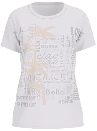 GUESS Maglietta da donna a maniche corte con logo degradato Eco Glitter, Low Key Rosa, S