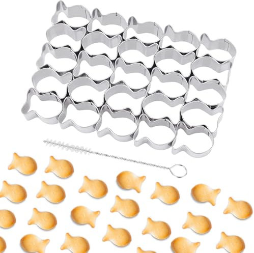 HUAKENER Gold Fish Cracker Cutter, 25 Cavity Goldfish Cookie Cutter, Mini Gold Fish molds for Crackers, Stainless Steels Cookie Cutters for Baking