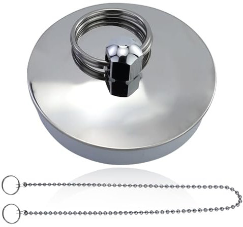 Bouchon de baignoire - 42 à 46 mm - Avec 1 chaîne de perles double cercle argentée de 40 cm