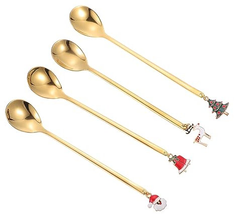 Cabilock 4 Stück Löffel Aus Edelstahl Dessertbecher Löffel Aus Zuckerstangen Schaufel Löffel Eislöffel Gitarrenlöffel Schaumlöffel Löffel Für Latte-gläser Teelöffel Rostfreier Stahl Golden