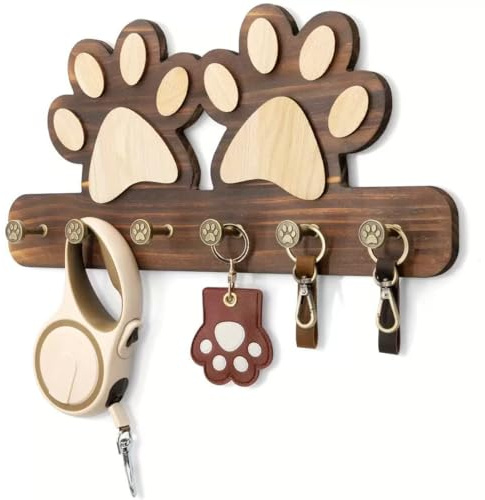 Aipwerer Holz SchlüSselhaken,6 Haken SchlüSselbrett Home,Wand SchlüSselhalter Vintage,SchlüSselhalter Organizer,Wohnzimmer Studie Ornament SchlüSselkäSten Holzhaken (Braun/Katzenpfote)