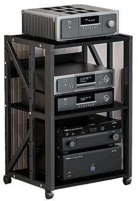 VLKLPZAHAK AV-Medienständer HiFi Regal Mit Rad Bewegliche Stereo-Racks 3 4 5 Stufen Audio-Video Komponentenschrank Spielkonsole Regal Für CD-DVD-Player WLAN-Router(Black,69cm-27.2in)