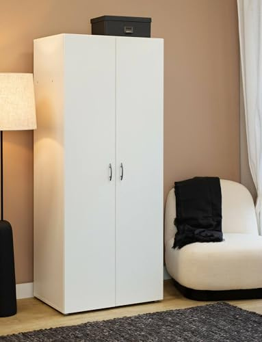 Dmora - Kleiderschrank 2 Türen Cork, Schlafzimmermöbel, Schrank, Garderobe, 74x52 h179 cm, Weiß
