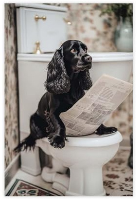 Leinwandposter Cocker Spaniel auf der Toilette, Schlafzimmer, Landschaft, Büro, Raumdekoration, Geschenk, 30 x 45 cm