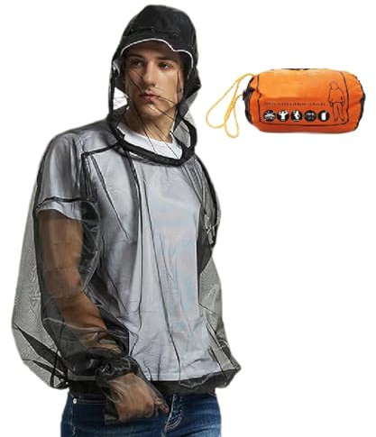 Atmungsaktives Fliegennetz-Kleidungsanzug mit Kapuzenjacke und Hose, leichtes Schutznetz für Outdoor-Aktivitäten, Angeln, Wandern und Reisen, 17 x 5 x 7 cm, L, Refer to description