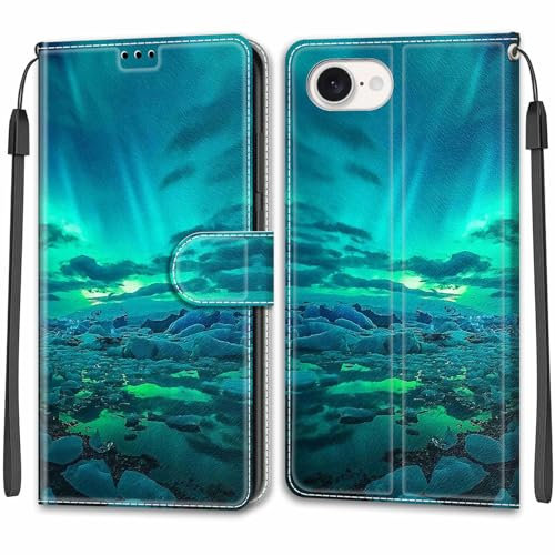 nancencen Hülle für iPhone SE 4 / iPhone SE 2025 Anti-Rutsch Handyhülle,Kartenschlitz Schutz Brieftasche Schutzhülle mit Magnet,Eisberg Polarlicht