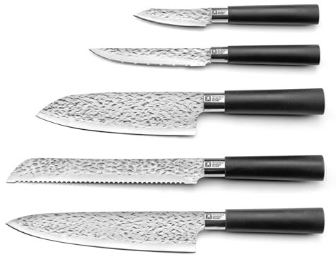 RICHARDSON SHEFFIELD - Set 5 couteaux de cuisine - Katana - Acier Inoxydable 13 C - Finition Satinée - Noir