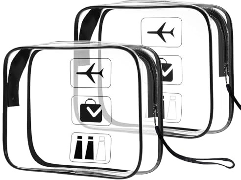 Debbery 2 Pcs Clear Travel Toiletries Bag, Travel Bag for Toiletries with Zippers and Wrist Rope, Travel Accessories, PVC Waterproof Clear Toiletry Bag for Women and Men