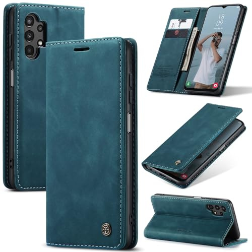 Lanranwa Coque pour Samsung Galaxy A13 4G/5G - Vert Sarcelle | Premium Housse Cuir Protection Pochette Rabat Portefeuille Flip Case Porte Magnétique Coque Étui