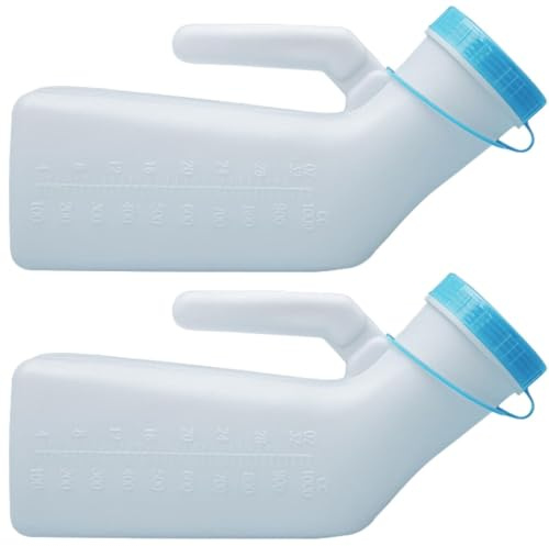 Urinflaschen für Männer,2pcs Pinkelflasche,Herren Bettflasche aus Dickem Plastik,Urinflasche für Männer Frauen,Tragbare Urinal Flasche,Urinflaschen,Mit Im Dunkeln Leuchtender Deckel,1L