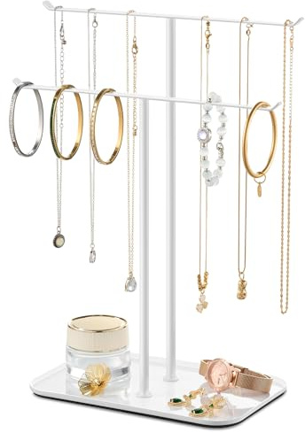 pickpiff Necklace Holder jewellery Stand Organizer for Necklaces and Bracelets, Metal Display Stand, Gift for Women, Ideal for Home, Bedroom, or Vanity,White