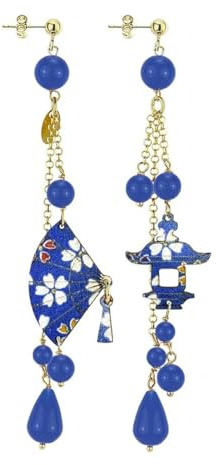 Lebole Orecchini Donna, Orecchini Donna Pendenti Eleganti e Leggeri, con Tessuti di Antichi Kimono Giapponesi, Pietre Naturali e Ottone Galvanizzato Oro, Gioielli Donna Artigianali Made in Italy