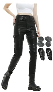 Women's PU Leather Motorbike Pants Retro Motorcycle Riding Jeans Windproof with Removable Armor for Street Racing(4X-Large)