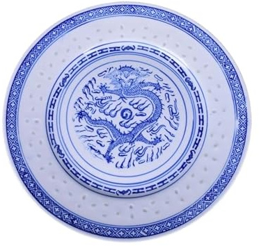 Piatto Piano Cinese Piatti Piani In Porcellana Bianca E Blu Vassoio For Alimenti In Ceramica Vecchio Stile Con Drago L'Eleganza è Senza Tempo(8-inch)