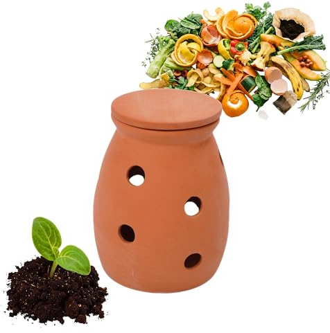 Relaxdays Wurmkomposter zum Eingraben, 3 L, terrakotta | Wurmturm für Küchenabfälle, Deckel, Komposter Garten & Beet, Ton