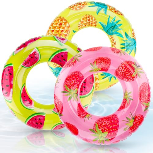 3 Stück Aufblasbare Schwimmringe für Erwachsene im Obst Design | Große Schwimmreifen für Pool Sommer Strand und Party, Wasserspaß mit Fruchtmotiv