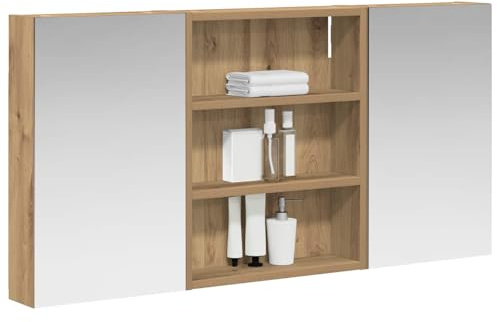 vidaXL Badezimmerschrank-Set 3 pcs 100 x 10,5 x 50 cm Holzwerkstoff, Badezimmer-Schrank, rechteckiger LED-Spiegel, moderner Wand-Organizer, praktischer Platzsparer