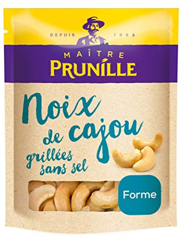 MAÎTRE PRUNILLE - Noix De Cajou Grillées Non Salées - Fruits Secs Forme - Riche En Zinc, Fer, Magnésium - Sachet 200 g