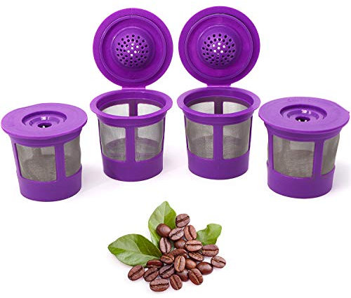 Reusable K Cups for Keurig Coffee Maker - Filter Pods for Keurig 1.0 and 2.0 Brewers - Refillable K Cup Fits K-Elite, K-Classic - BPA Free Universal Reusable Single Serve - 4 Pack