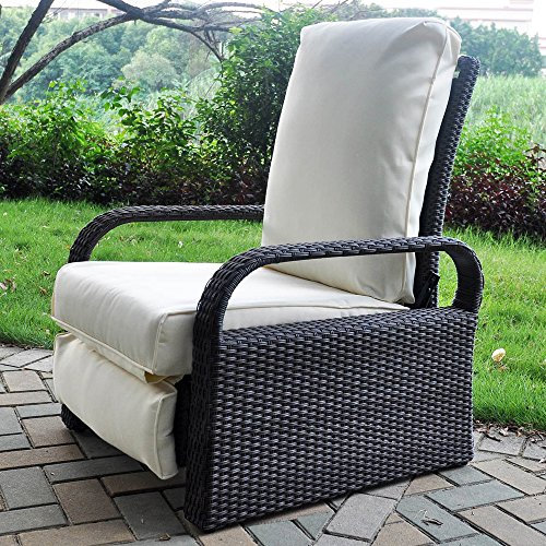 ART TO REAL Outdoor-Liegestuhl aus handgewebtem PE-Geflecht, höhenverstellbarer Gartensessel mit Fußstütze und Rückenlehne, Allwetter-Aluminiumrahmen (graues Geflecht + beige Farbe)