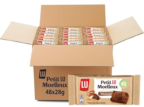 LU - Petit LU Moelleux - Gâteau Moelleux Pépites de Chocolat - Sans Conservateur Ni Colorant - Lot de Gâteaux en Sachets Individuels - Idéal pour le Goûter des Enfants - Carton de 48 Sachets de 28 g