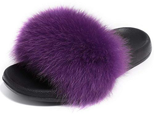 AONEGOLD Scarpe Donna Ciabatte Pelliccia Slippers Sandali con Punta Aperta Pantofole Pelose Diapositive Fluffy Infradito (Porpora,40/41 EU)