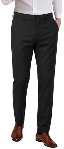 Plaid&Plain Herren-Hose, schmale Passform, Stretch-Kleiderhose, Schwarz, 32W / 30L