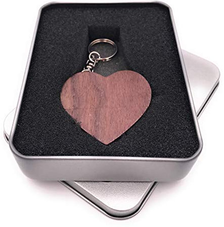 Onwomania Wooden Heart Dark Love USB Stick in Aluminium Gift Box 64 GB USB 3.0