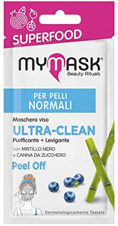 My Mask, Linea Superfood, Maschera Viso Peel Off Ultra-Clean, per Pelli Normali, Confezione da 8 ml